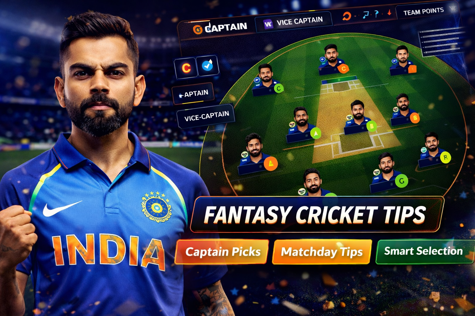 Come India App role based fantasy cricket checklist