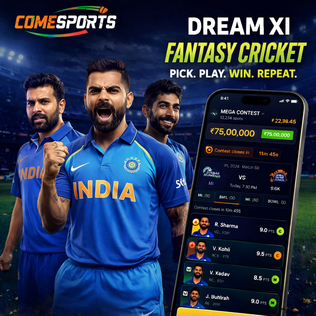 Come India App fantasy cricket and India team visual