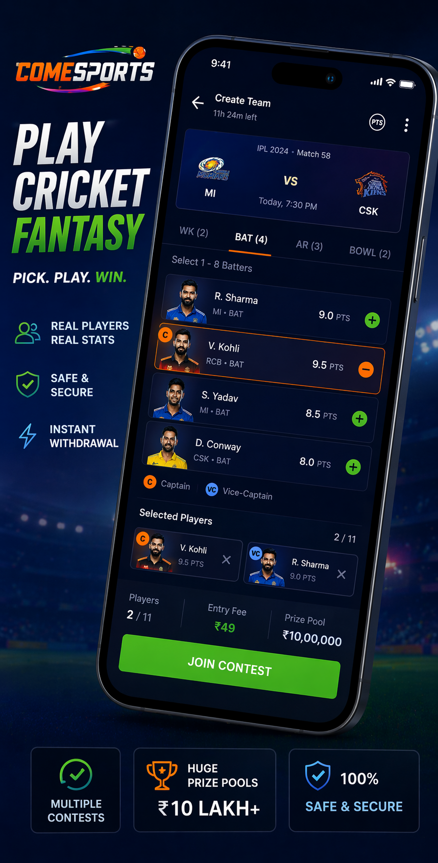 Come India App cricket fantasy visual